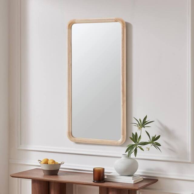 FurnitureboxUK Rowena Oak Wood Small 80x40cm Rectangle Wall Mirror in Light Brown - Size: 80x40 cm - image 1