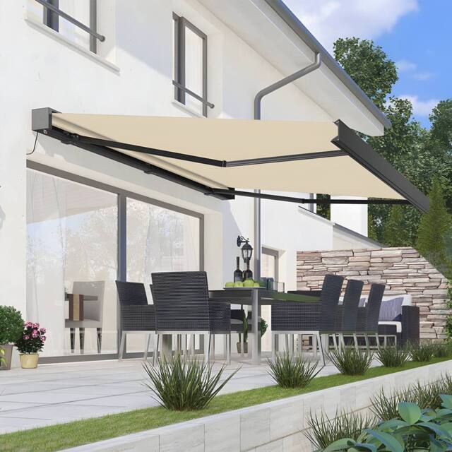 Primrose Awnings Deluxe Full Cassette Electric Awning Wireless Remote 4.5m With Lights in Off-White - image 1