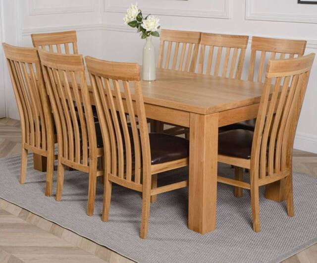 Thats Furniture Dakot 182 x 92cm Oak Large Dining Table & 8 Harvard Chairs in Brown - Size: 182 x 92 cm - image 1