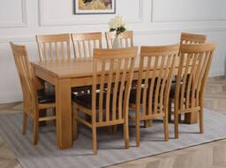 Thats Furniture Dakot 182 x 92cm Oak Large Dining Table & 8 Harvard Chairs in Brown - Size: 182 x 92 cm - thumbnail 3