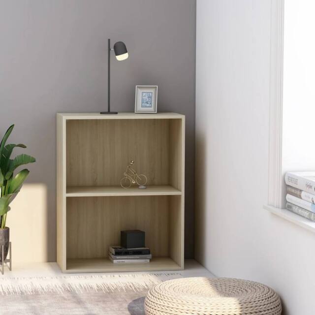 Berkfield Home 2-Tier Book Cabinet Sonoma Oak 60x30x76.5 cm Engineered Wood in Brown - image 1
