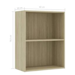 Berkfield Home 2-Tier Book Cabinet Sonoma Oak 60x30x76.5 cm Engineered Wood in Brown - thumbnail 6