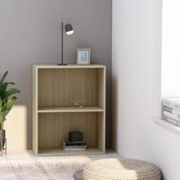 Berkfield Home 2-Tier Book Cabinet Sonoma Oak 60x30x76.5 cm Engineered Wood in Brown - thumbnail 1
