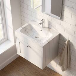 Balterley 600mm Wall Hung 1 Drawer Unit with Stone Basin 1 Tap Hole, Satin White - thumbnail 3