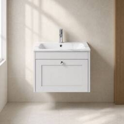 Balterley 600mm Wall Hung 1 Drawer Unit with Stone Basin 1 Tap Hole, Satin White - thumbnail 6