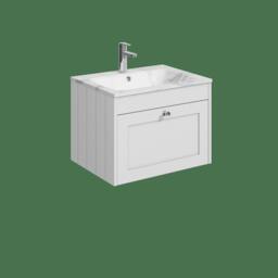 Balterley 600mm Wall Hung 1 Drawer Unit with Stone Basin 1 Tap Hole, Satin White