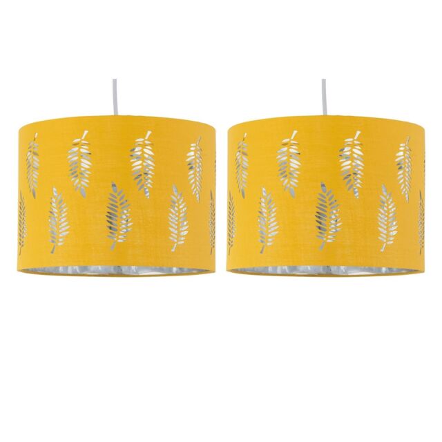 First Choice Lighting Set of 2 Fern - Ochre Cut Out 25cm Pendant Lightshades in Yellow - image 1