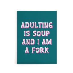 "Artery8 Adulting Is Soup & I A Am Fork Teal Blue Funny Canvas Wall Art Print - Size: W24"" x H32""" - thumbnail 1
