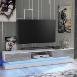 Mex Furniture LTD TV Unit Bloom 180cm - White & Grey Gloss Doors & LED Lights - thumbnail 1