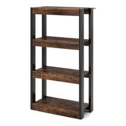 Costway 4 Tier Bookshelf Wooden Bookcase with Dual Anti-Tipping Kits-Coffee in Brown - thumbnail 4