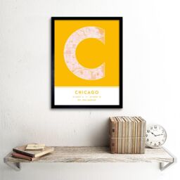 "Wee Blue Coo Wall Art Print Chicago Illinois United States City Map Modern Typography Stylish Letter Framed Word in Yellow - Size: W12"" x H16""" - thumbnail 2