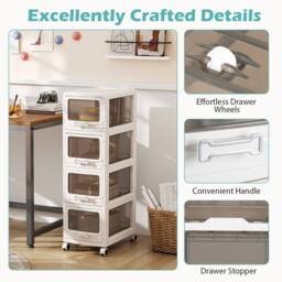 Havendro 4 Tier Rolling Plastic Drawer Storage Utility Cart in White - thumbnail 5
