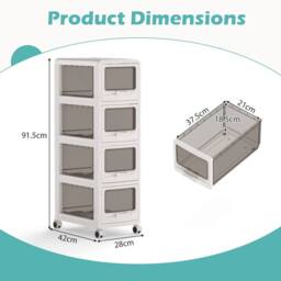 Havendro 4 Tier Rolling Plastic Drawer Storage Utility Cart in White - thumbnail 2