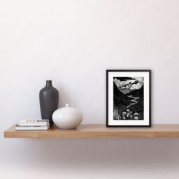 "Artery8 Wall Art Print Wildflowers in Spring Mountain Landscape Linocut Artwork Framed 9X7 Inch in Black - Size: W7"" x H9""" - thumbnail 2