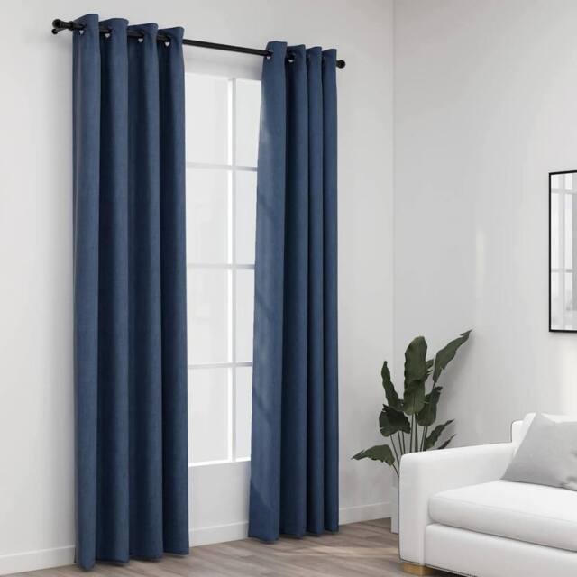 Berkfield Home Linen-Look Blackout Curtains with Grommets 2 pcs Blue 140x245cm - Size: 140x245 cm - image 1