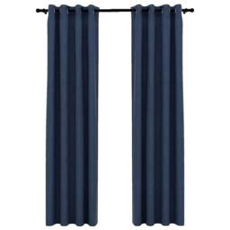 Berkfield Home Linen-Look Blackout Curtains with Grommets 2 pcs Blue 140x245cm - Size: 140x245 cm - thumbnail 2