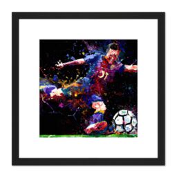 Artery8 Football Soccer Action Shot Penalty Kick Goal Abstract Sport Painting Square Wooden Framed Wall Art Print Picture 8X8 Inch in Black - thumbnail 1