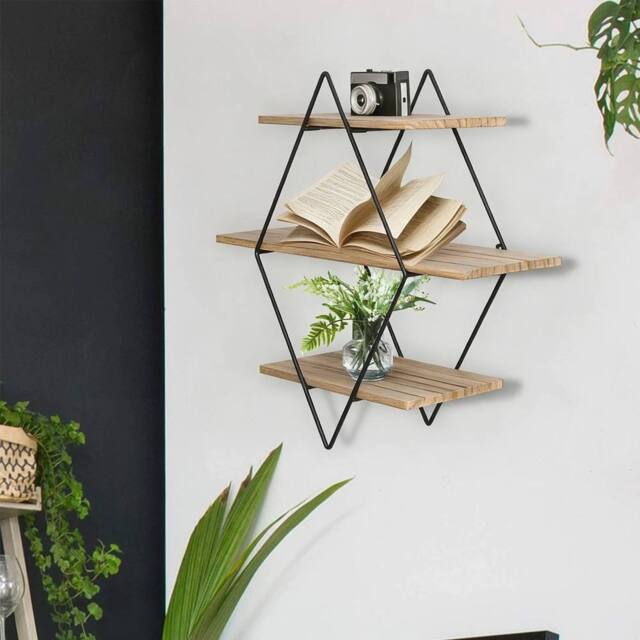 SPETLEK 3 Tiers Diamond Floating Shelf Wall in Light Oak - Size: 0.6m2 - image 1