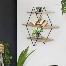 SPETLEK 3 Tiers Diamond Floating Shelf Wall in Light Oak - Size: 0.6m2 - thumbnail 1