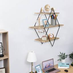 SPETLEK 3 Tiers Diamond Floating Shelf Wall in Light Oak - Size: 0.6m2 - thumbnail 3