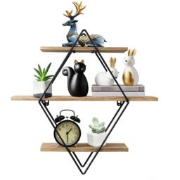 SPETLEK 3 Tiers Diamond Floating Shelf Wall in Light Oak - Size: 0.6m2 - thumbnail 4