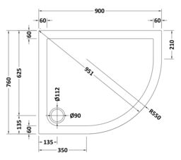 Balterley Premium Shower Tray - Right Hand Offset Quadrant - 900mm x 760mm - Slate Grey - thumbnail 3