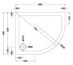 Balterley Premium Shower Tray - Right Hand Offset Quadrant - 900mm x 760mm - Slate Grey - thumbnail 2
