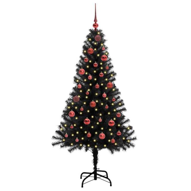 Berkfield Home Lush Christmas Tree with 150 LEDs with Stand Black 150 cm PVC - image 1