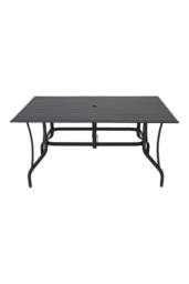 H&O Direct Outdoor Garden Metal Slatted Coffee Table & Six Chairs in Black - thumbnail 3