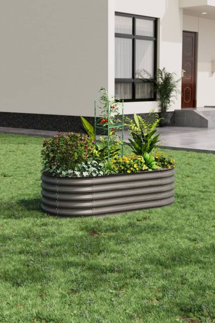 Living and Home Outdoor Galvanized Steel Raised Garden Bed with Trellis in Grey - Size: Medium - image 1
