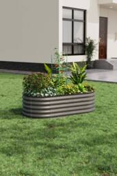 Living and Home Outdoor Galvanized Steel Raised Garden Bed with Trellis in Grey - Size: Medium