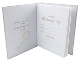Happy Homewares White Faux-Silk Bow & Silver Plated Cross Christening Photo Album in Pink - thumbnail 3