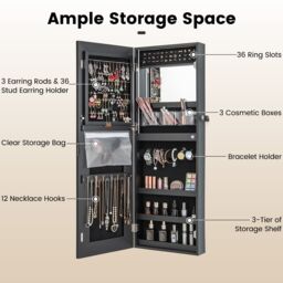 Costway 108cm Jewelry Mirror Cabinet Lockable Jewelry 3-Color LED Lights-Black in Black - thumbnail 2