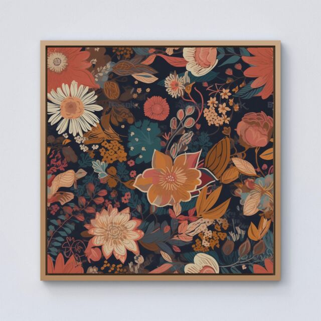 Warren Reed - Designer Boho Chic Flower Framed Canvas in Light Brown - Size: w10 inch x h10 inch - image 1
