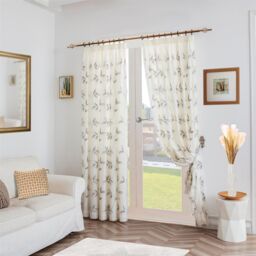 Luxury Living Leaf Embroidered Tulle Voile Curtains Pencil Pleat in Silver - Size: 147 cm width x 137 cm drop