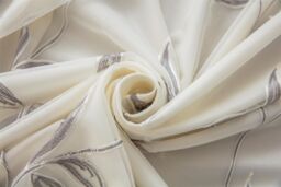 Luxury Living Leaf Embroidered Tulle Voile Curtains Pencil Pleat in Silver - Size: 147 cm width x 137 cm drop - thumbnail 6