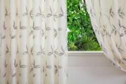 Luxury Living Leaf Embroidered Tulle Voile Curtains Pencil Pleat in Silver - Size: 147 cm width x 137 cm drop - thumbnail 3