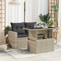 Berkfield Home Garden Table with Glass Top Light Grey 100x55x73 cm Poly Rattan - Size: 100 x 55 x 73 cm - thumbnail 3
