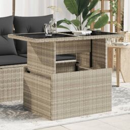 Berkfield Home Garden Table with Glass Top Light Grey 100x55x73 cm Poly Rattan - Size: 100 x 55 x 73 cm - thumbnail 1