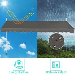 Costway 4M Telescopic Canopy Retractable Adjustable Outdoor Clamp Awning Sun Shelter in Grey - thumbnail 4