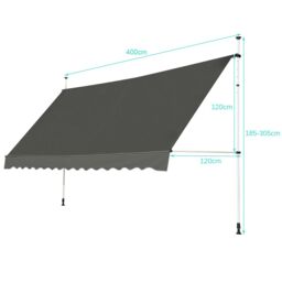 Costway 4M Telescopic Canopy Retractable Adjustable Outdoor Clamp Awning Sun Shelter in Grey - thumbnail 5