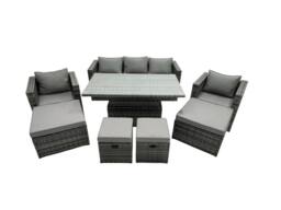 Fimous Rattan Lounge Sofa Rising Dining Table Set & 4 Footstool in Dark Grey - thumbnail 2