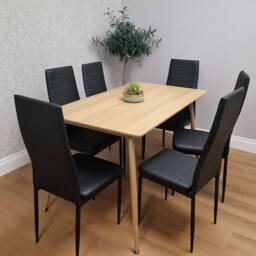 KOSY KOALA Dining Table Set with 6 Black Faux Leather Chairs - Size: 120 cm x 70 cm