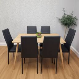 KOSY KOALA Dining Table Set with 6 Black Faux Leather Chairs - Size: 120 cm x 70 cm - thumbnail 2