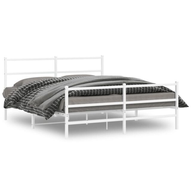 Berkfield Home Metal Bed Frame without Mattress with Footboard¬†White 150x200cm in White - Size: 150x200 cm - image 1