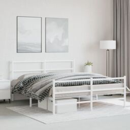 Berkfield Home Metal Bed Frame without Mattress with Footboard¬†White 150x200cm in White - Size: 150x200 cm - thumbnail 3
