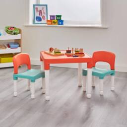 Liberty House Toys Kids Plastic Table & Two Chairs Set - Turquoise & Orange - thumbnail 2