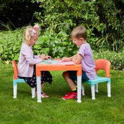 Liberty House Toys Kids Plastic Table & Two Chairs Set - Turquoise & Orange - thumbnail 3