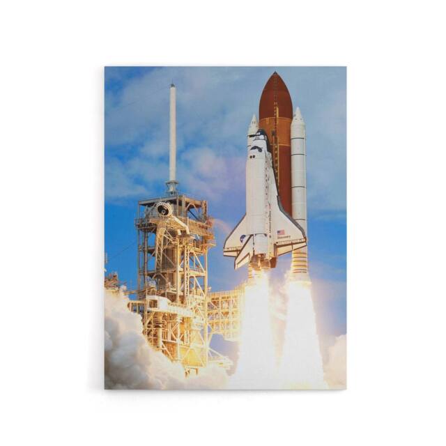 "Artery8 NASA Space Shuttle Discovery Rocket Launch Canvas Wall Art Print in Blue - Size: W18"" x H24""" - image 1