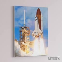 "Artery8 NASA Space Shuttle Discovery Rocket Launch Canvas Wall Art Print in Blue - Size: W18"" x H24""" - thumbnail 2